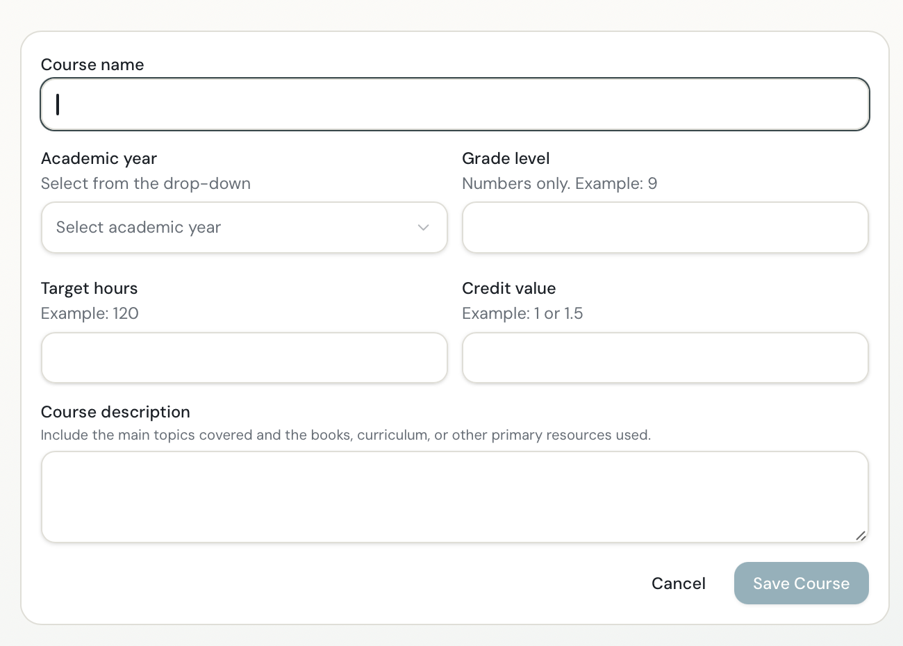 PekiTime Add Course screen