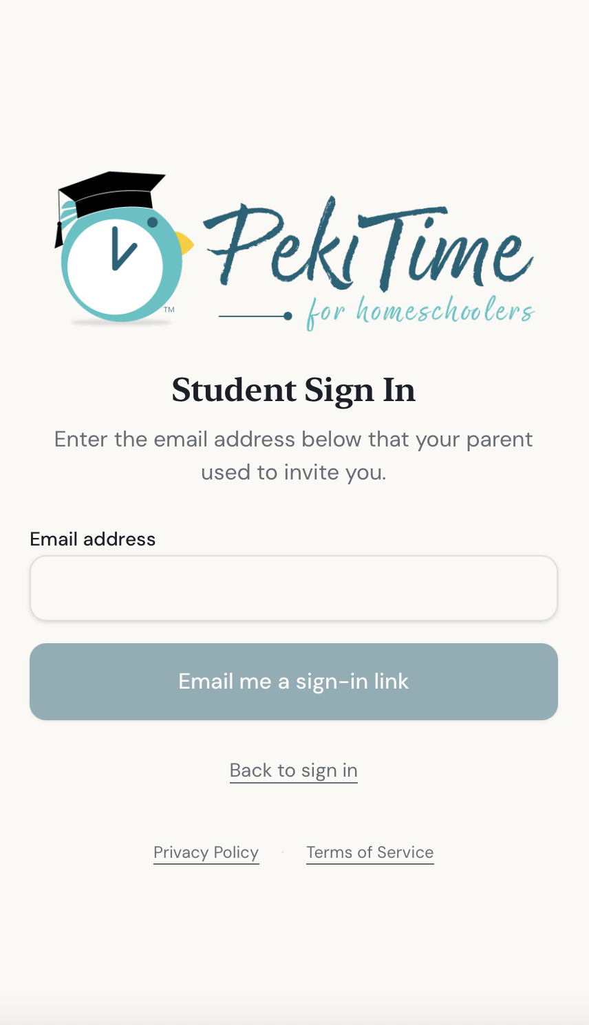 PekiTime Student Sign In screen
