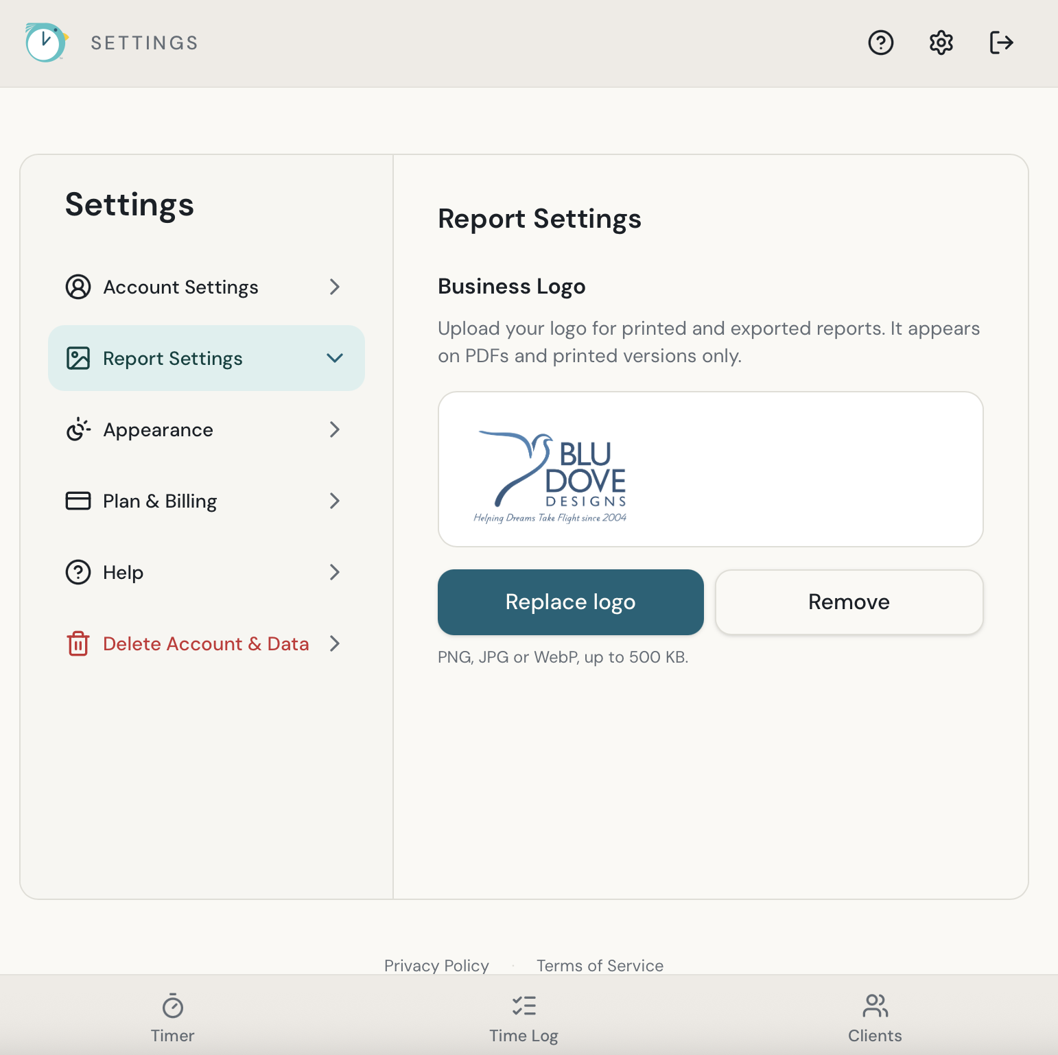 PekiTime report logo upload setting